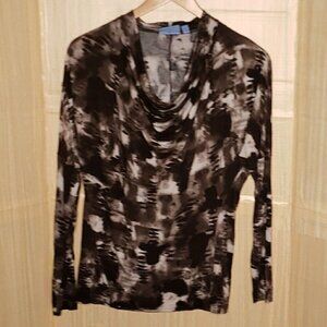Simply Vera Vera Wang Womens Brown Tie Dye Knit Draped Neck Top Medium